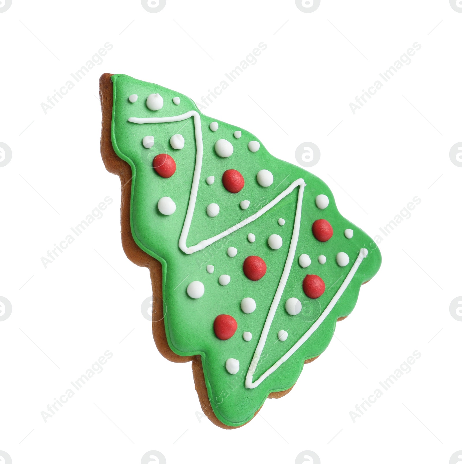 Photo of Christmas cookie in shape of fir tree isolated on white