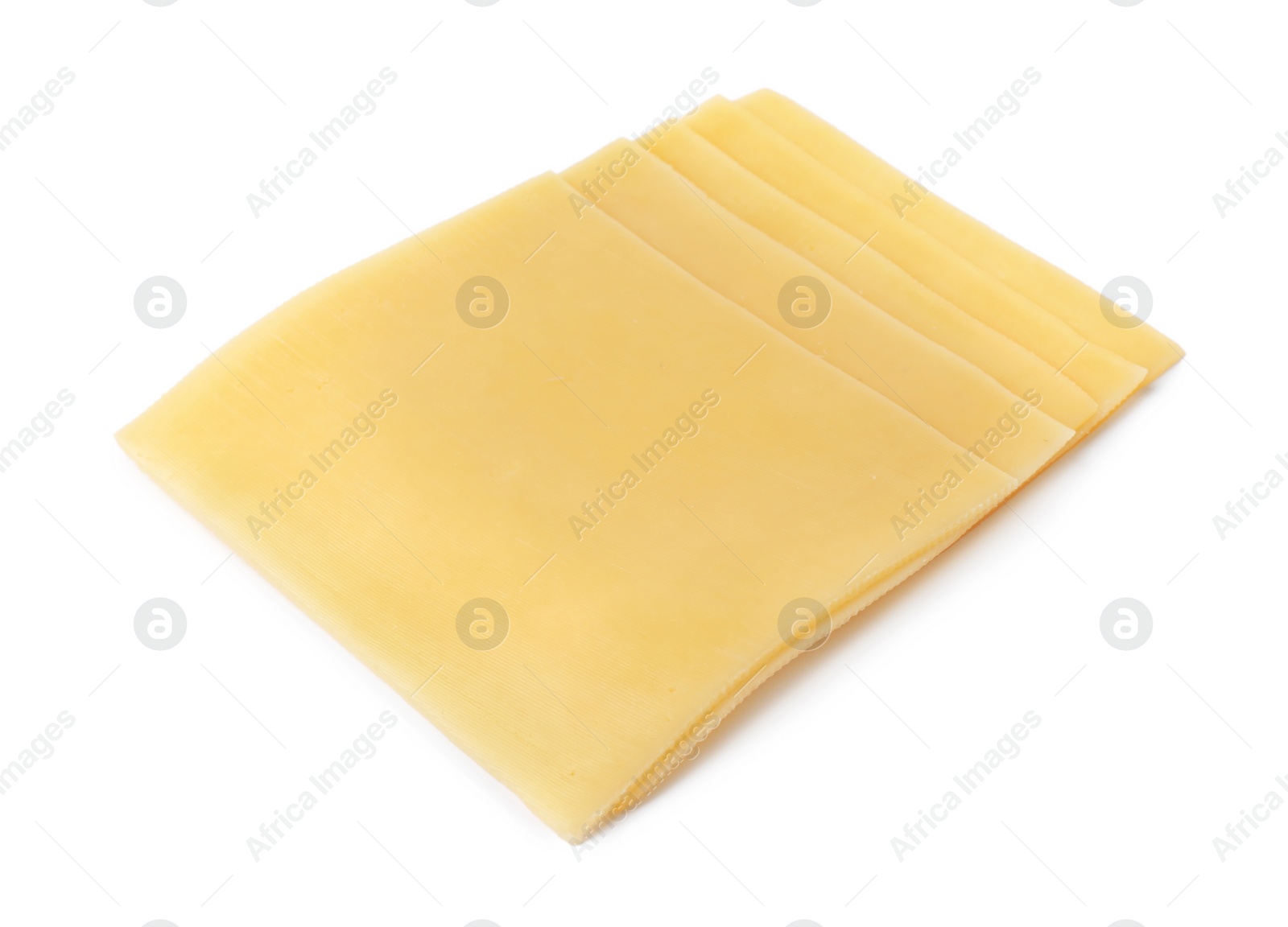 Photo of Slices of tasty fresh cheese isolated on white