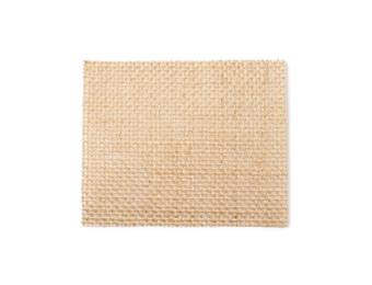 Piece of burlap fabric isolated on white, top view