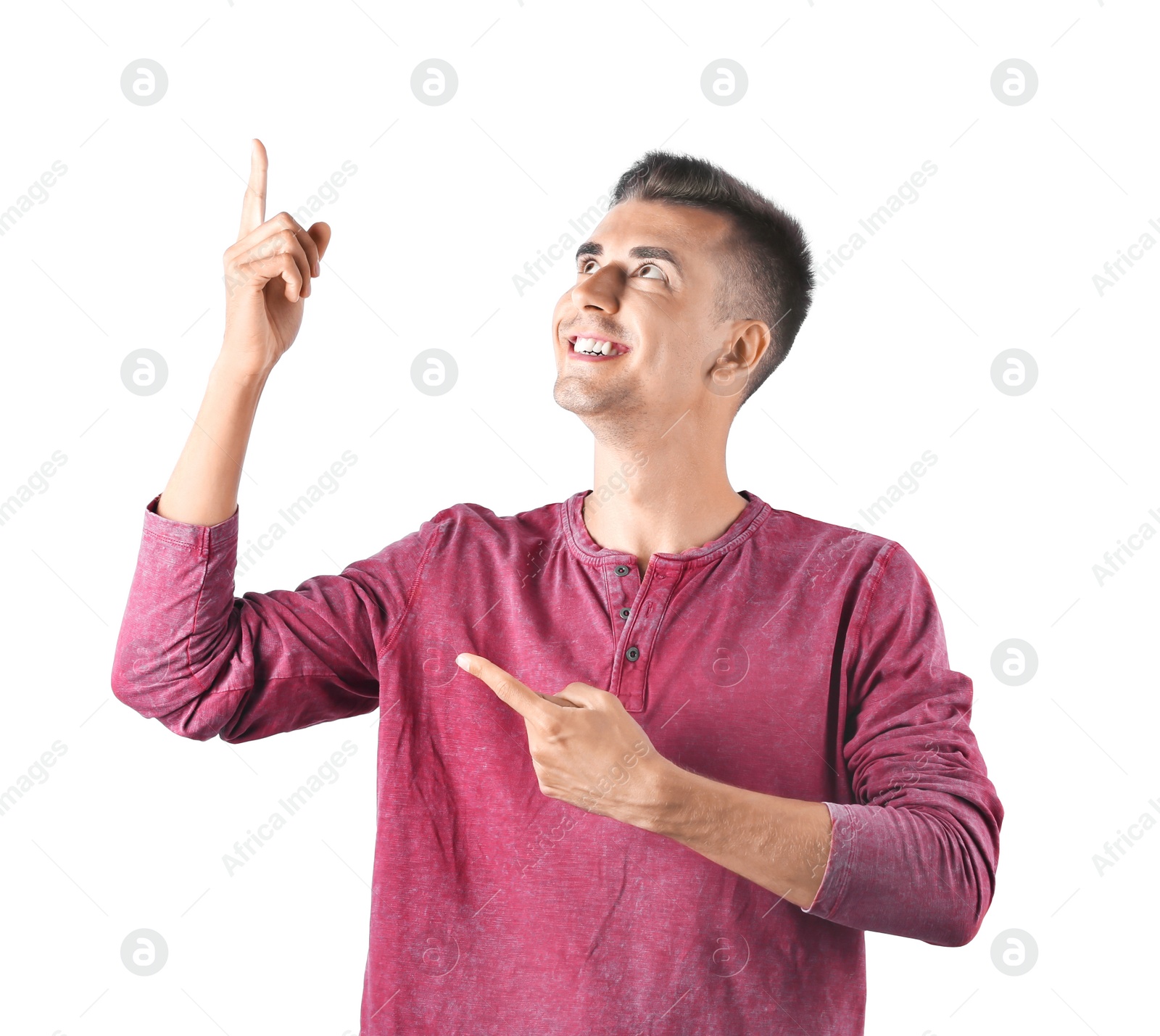 Photo of Handsome young man on white background