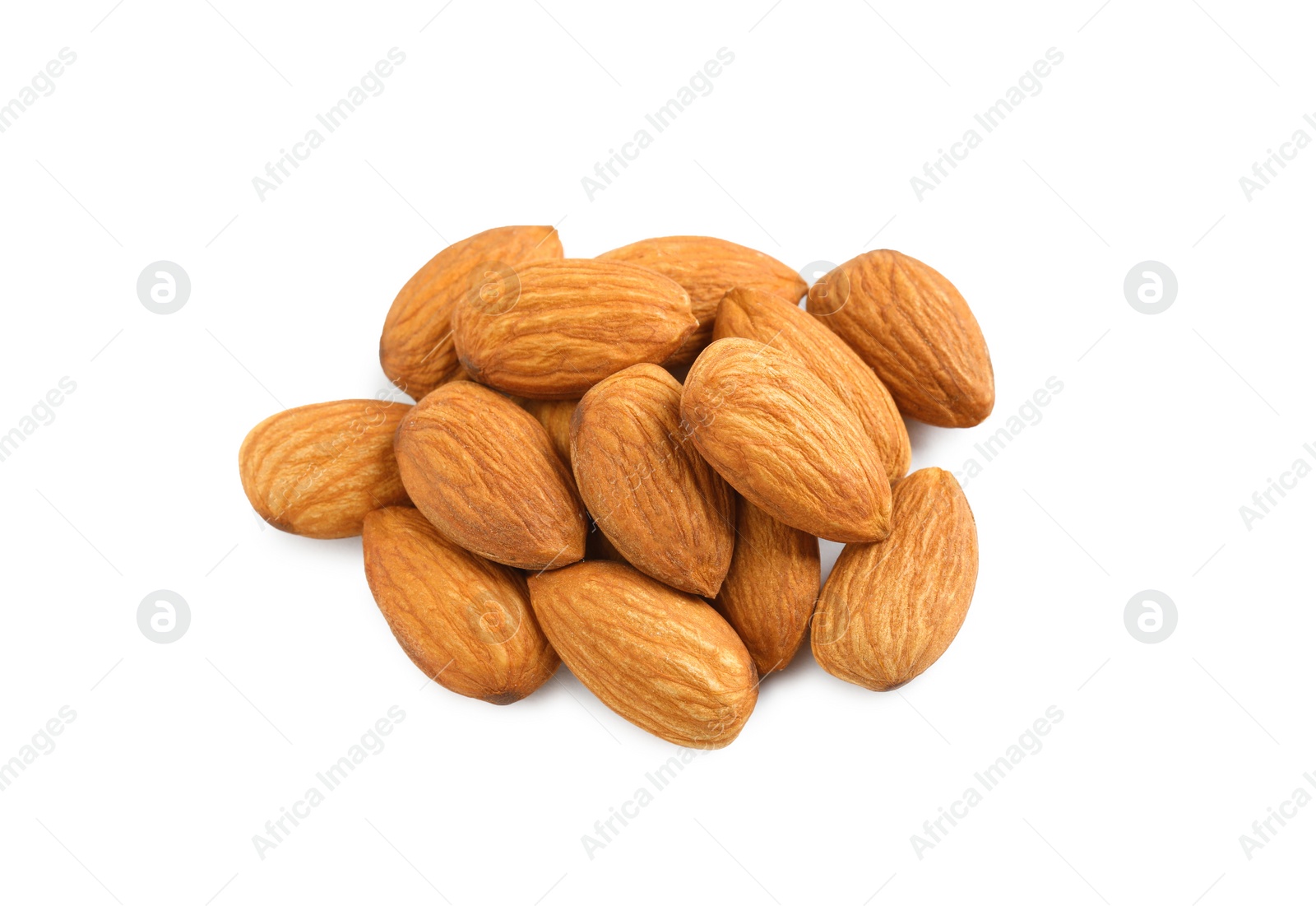 Photo of Organic almond nuts on white background. Healthy snack