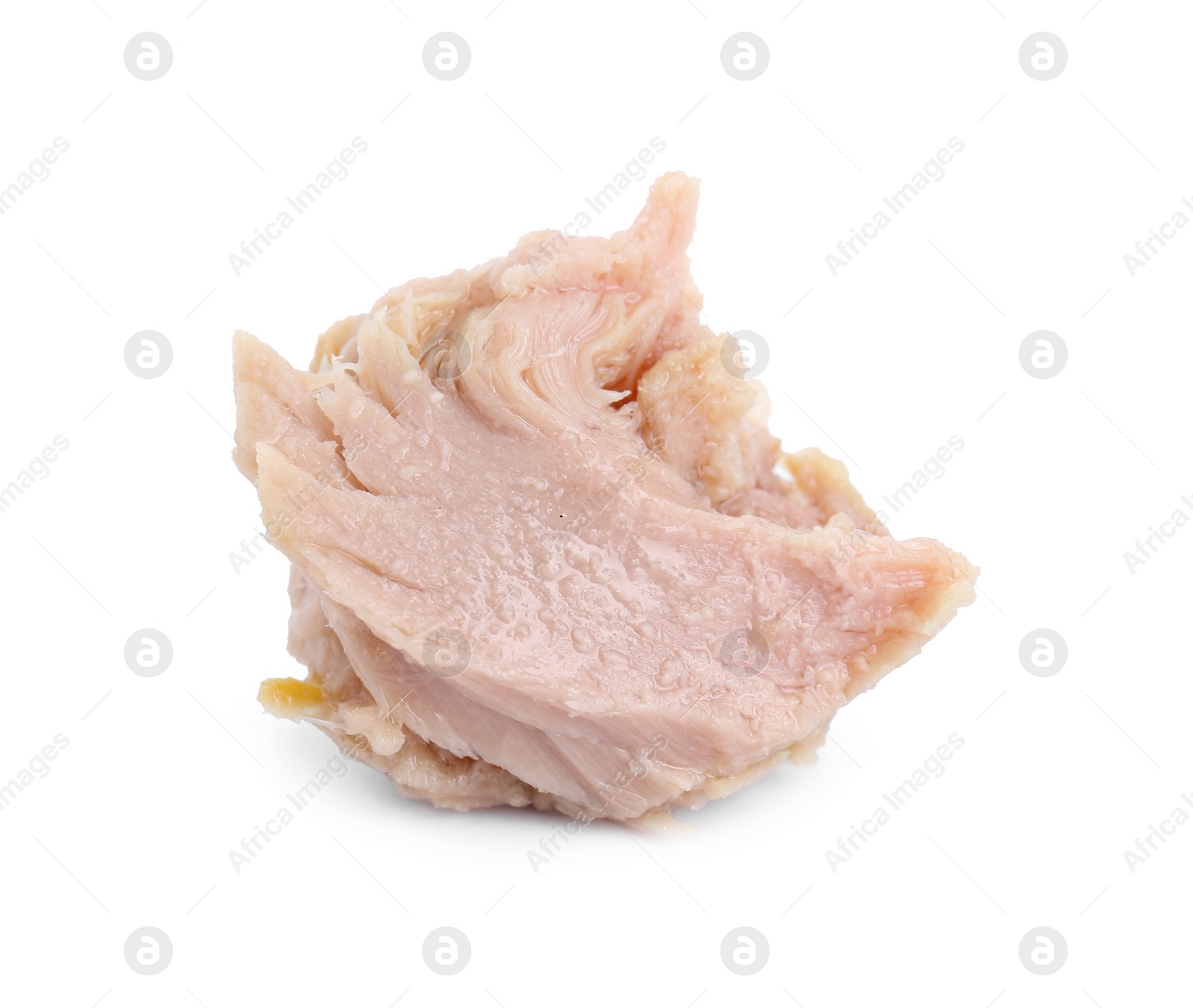 Photo of Delicious canned tuna chunk isolated on white