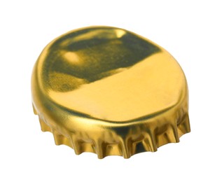 Photo of One golden beer bottle cap isolated on white