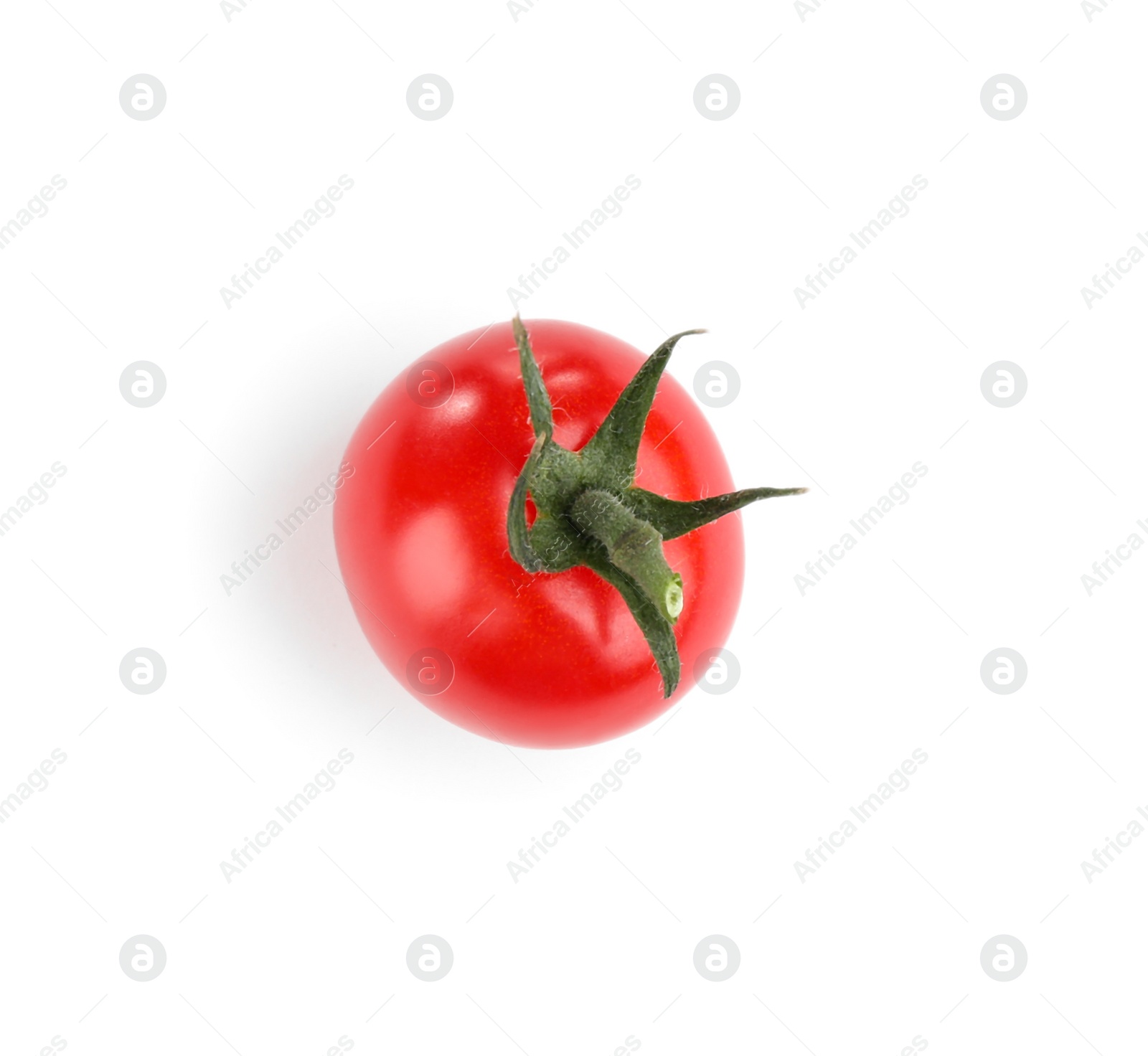 Photo of Fresh ripe organic tomato isolated on white, top view