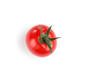 Fresh ripe organic tomato isolated on white, top view