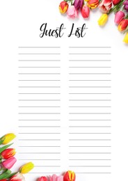 Guest list design with beautiful flowers and empty lines