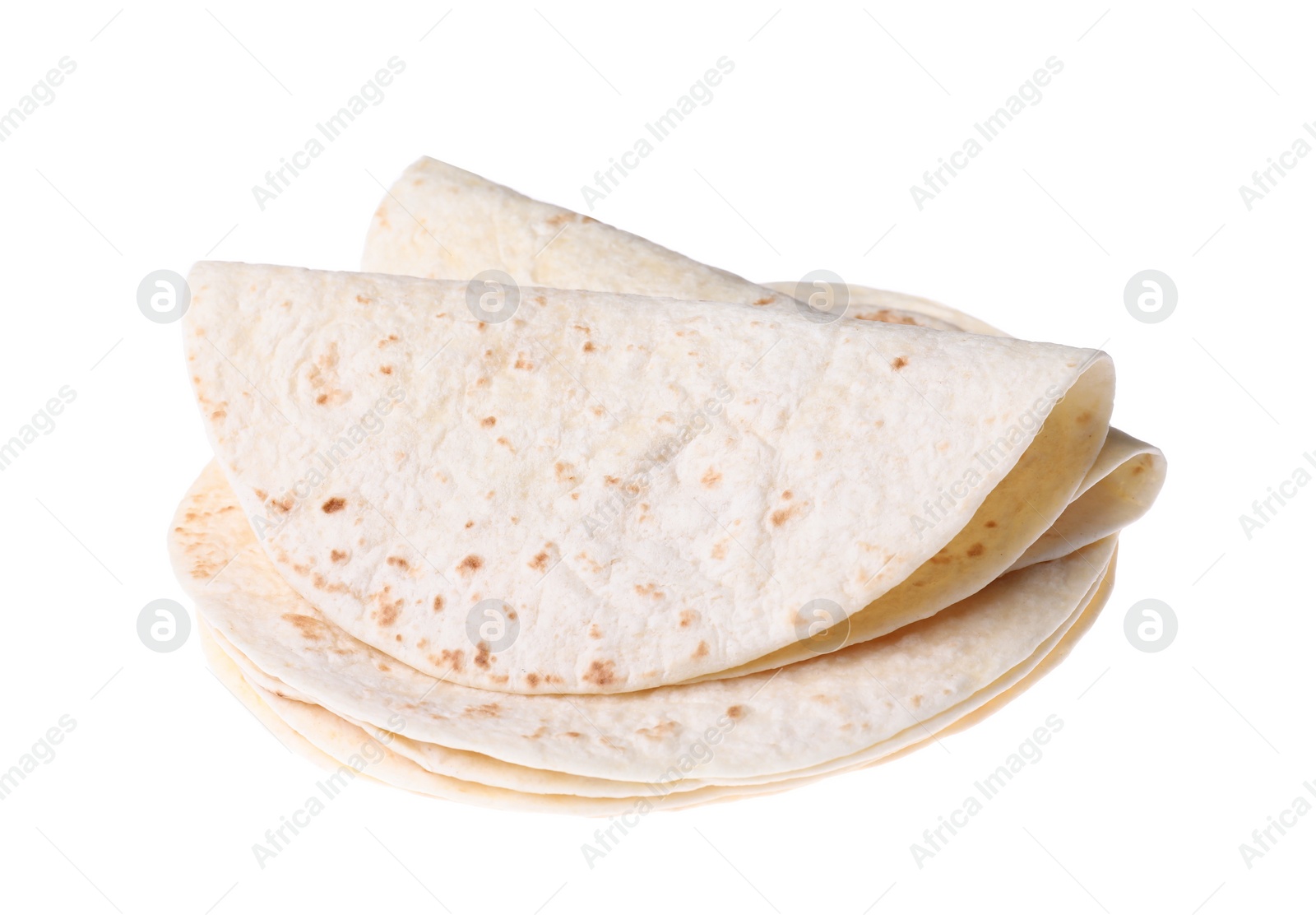 Photo of Corn tortillas on white background. Unleavened bread