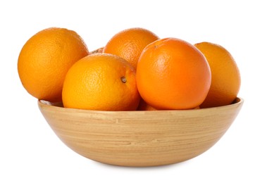 Fresh oranges in bowl isolated on white