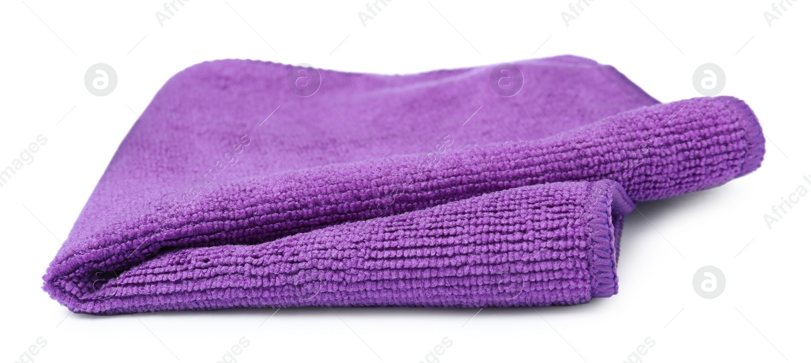 Photo of Clean purple microfiber cloth isolated on white