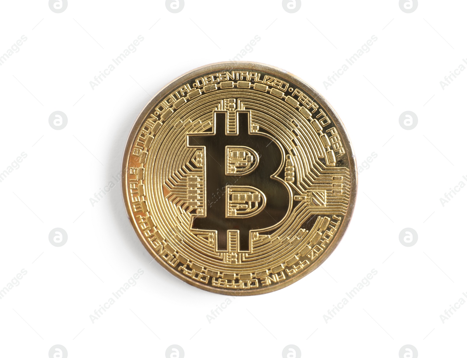 Photo of Bitcoin isolated on white, top view. Digital currency