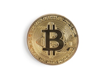 Bitcoin isolated on white, top view. Digital currency