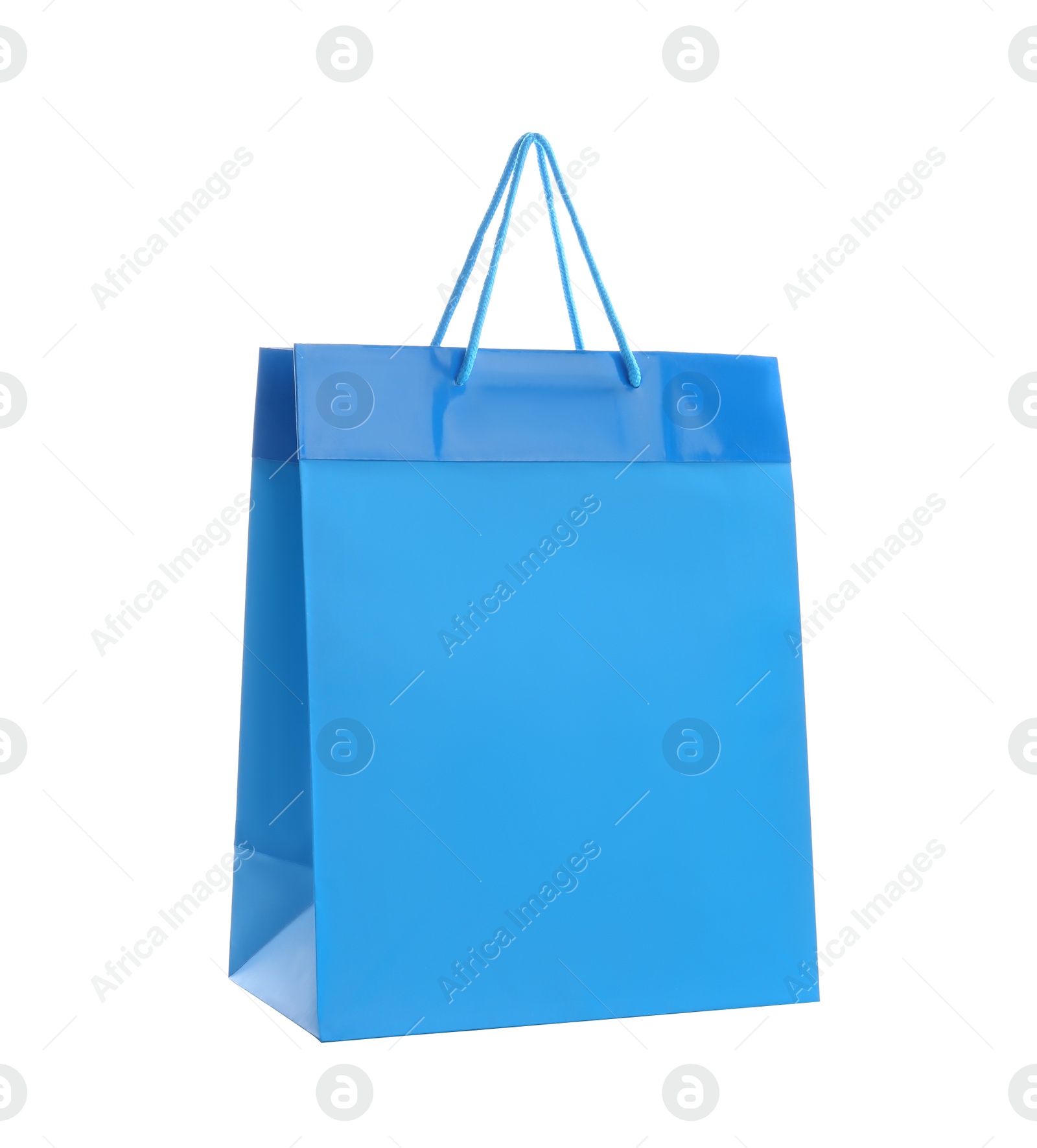 Photo of Blue paper shopping bag isolated on white