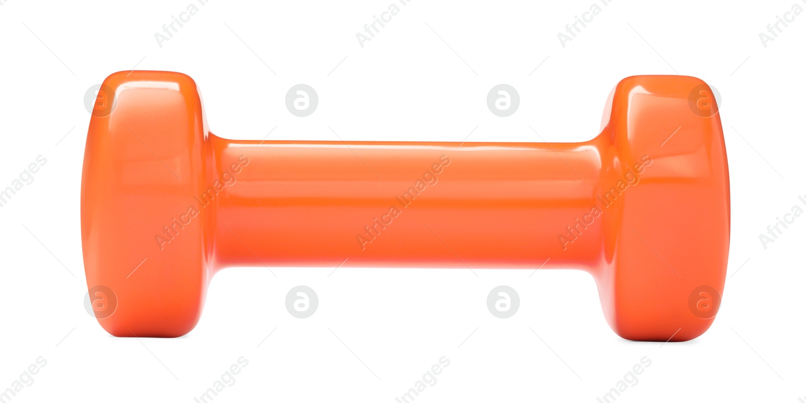 Photo of Orange dumbbell isolated on white. Sports equipment