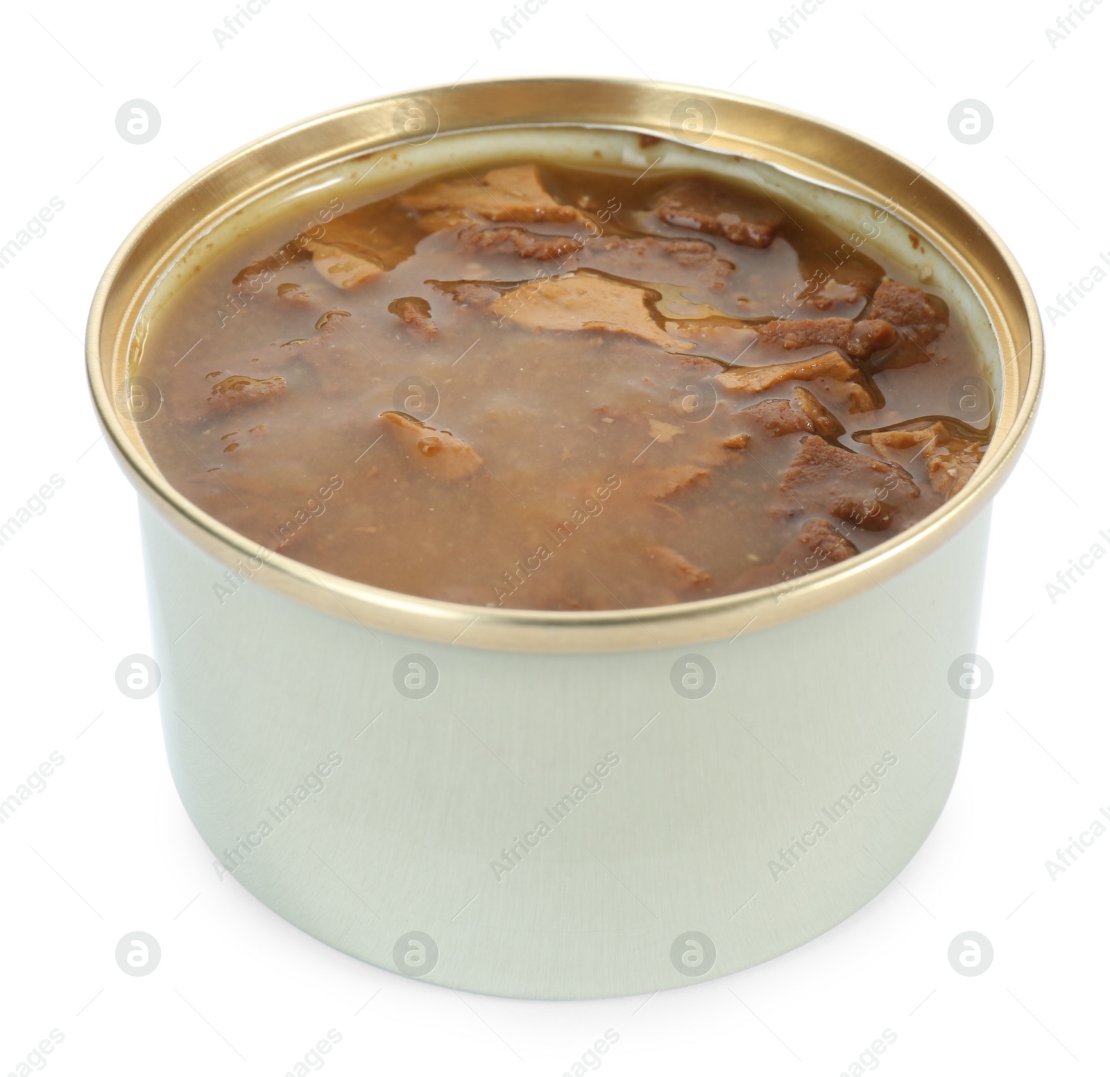 Photo of Tin can of wet pet food isolated on white