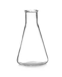 Photo of Empty flask isolated on white. Laboratory glassware