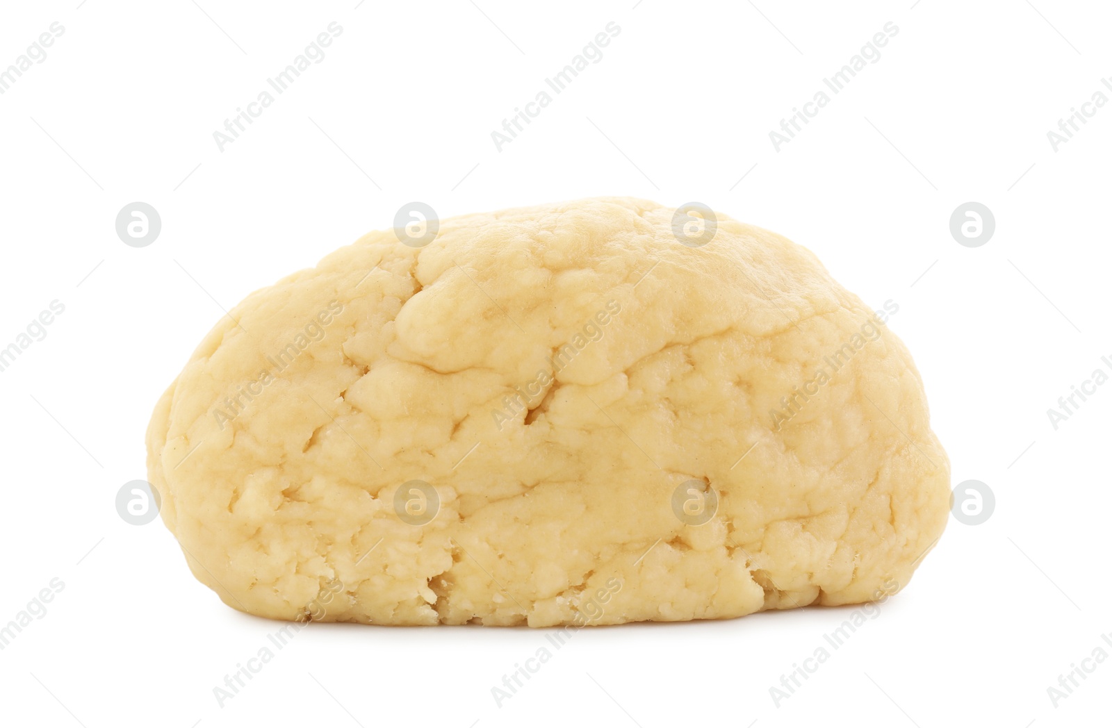 Photo of Making shortcrust pastry. Raw dough isolated on white