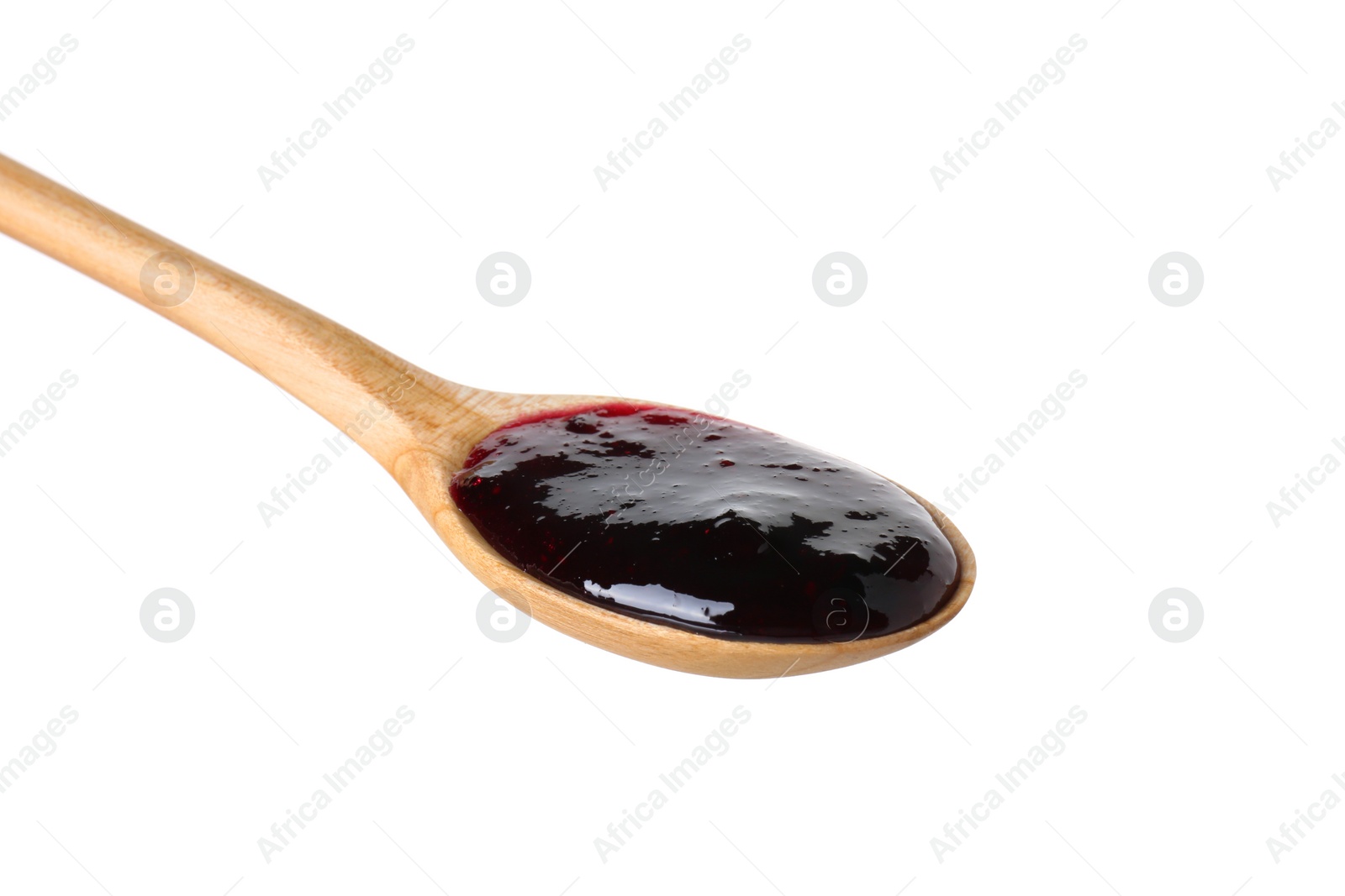 Photo of Spoon with tasty sweet jam isolated on white