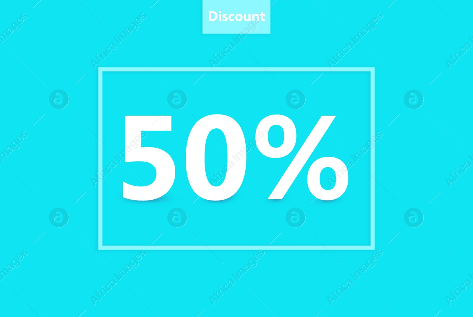 Illustration of Inscription 50 percent discount on turquoise background, illustration