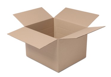 Photo of One open cardboard box isolated on white