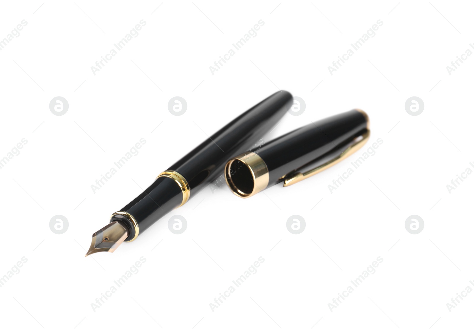 Photo of Stylish black fountain pen isolated on white