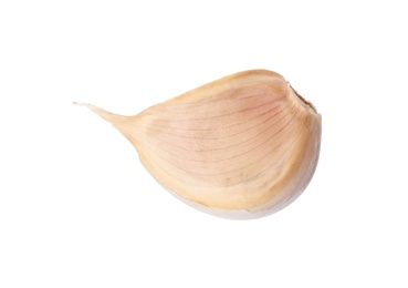 Photo of Fresh unpeeled garlic clove isolated on white. Organic food