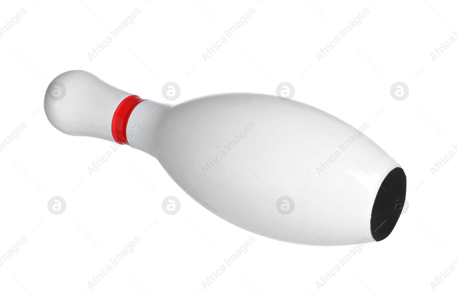 Photo of Bowling pin with red stripe isolated on white