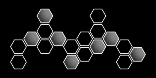 Image of Pattern of hexagons on black background, illustration. Banner design