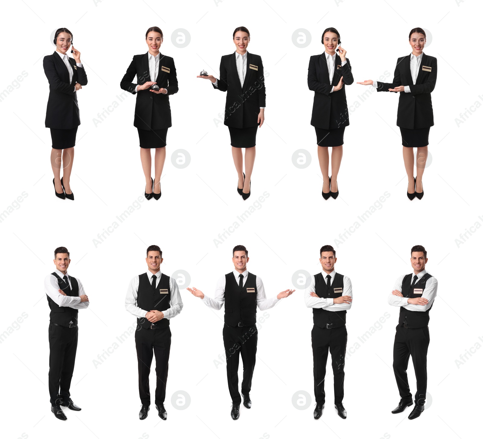 Image of Collage with photos of receptionists on white background