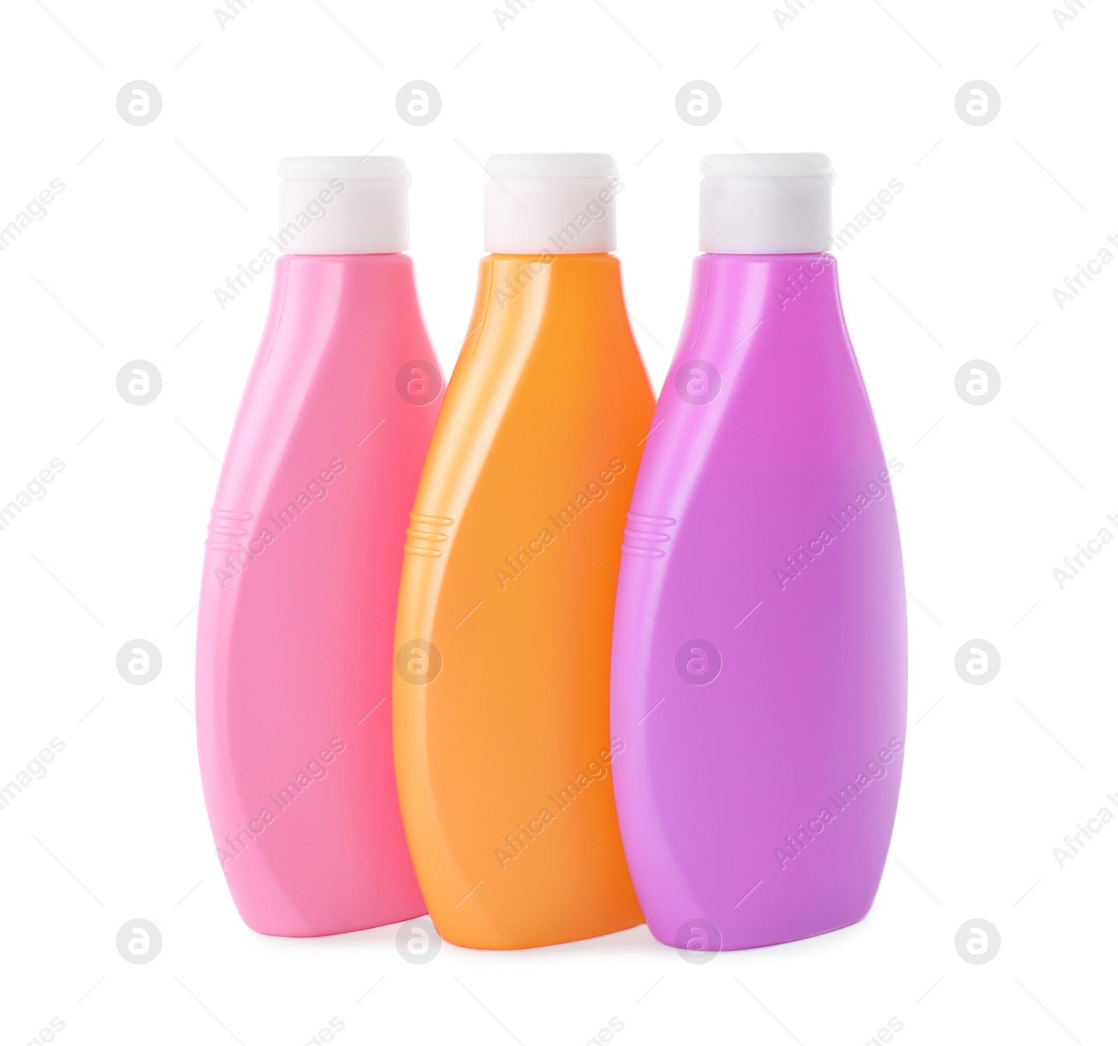 Photo of Plastic bottles with cosmetic product isolated on white