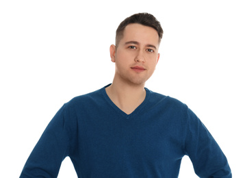 Portrait of young man on white background