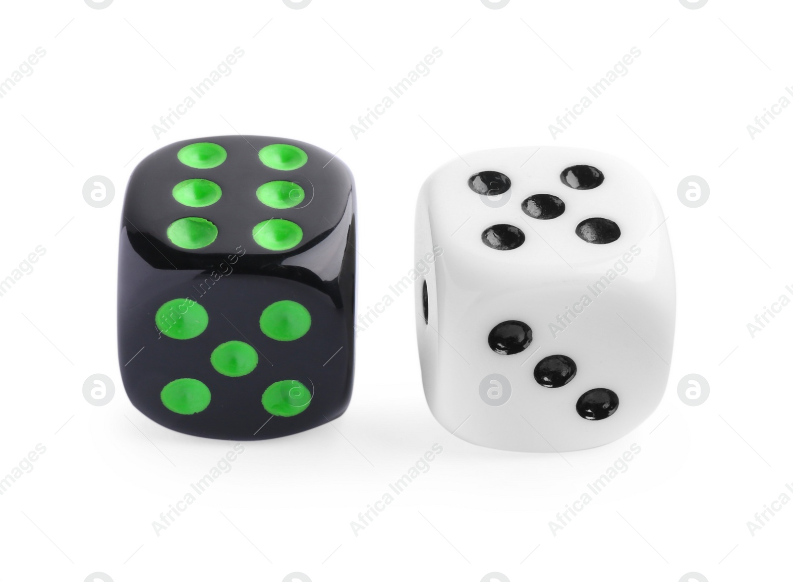 Photo of Two color game dices isolated on white
