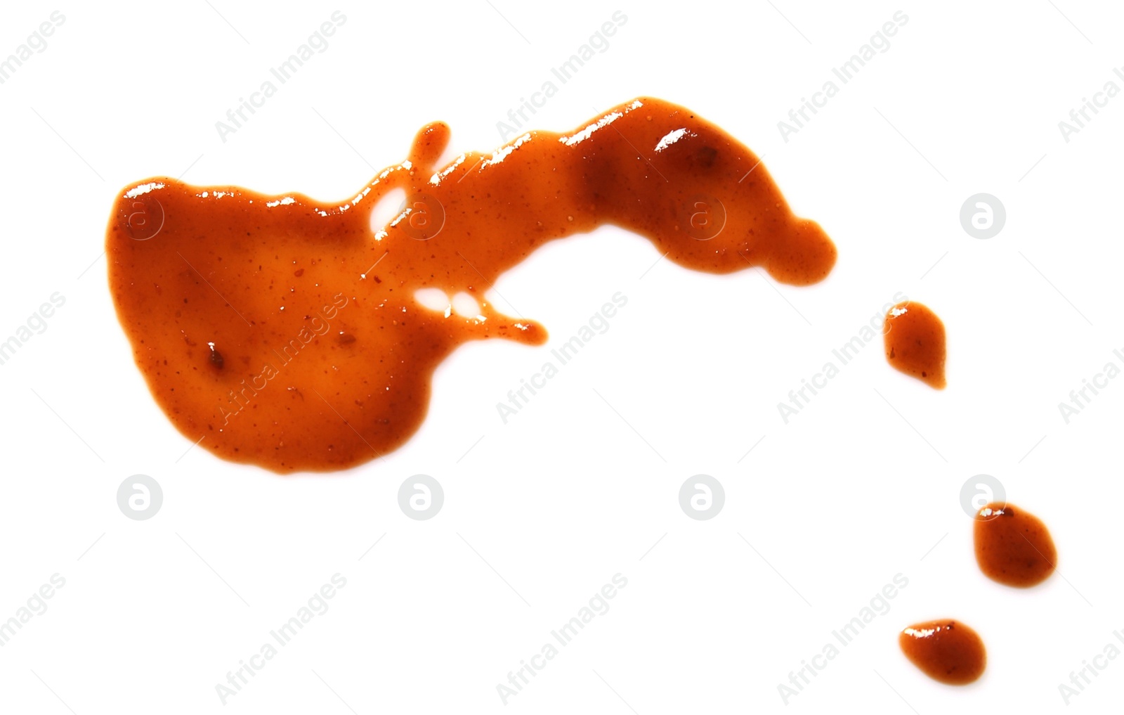 Photo of Drop of barbecue sauce on white background, top view