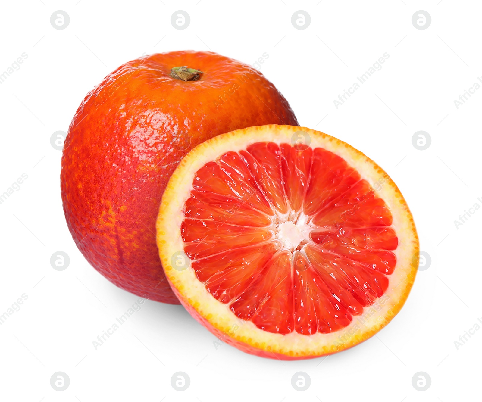 Image of Delicious ripe red oranges on white background