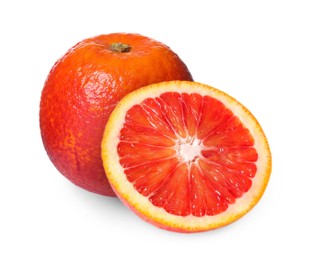 Image of Delicious ripe red oranges on white background