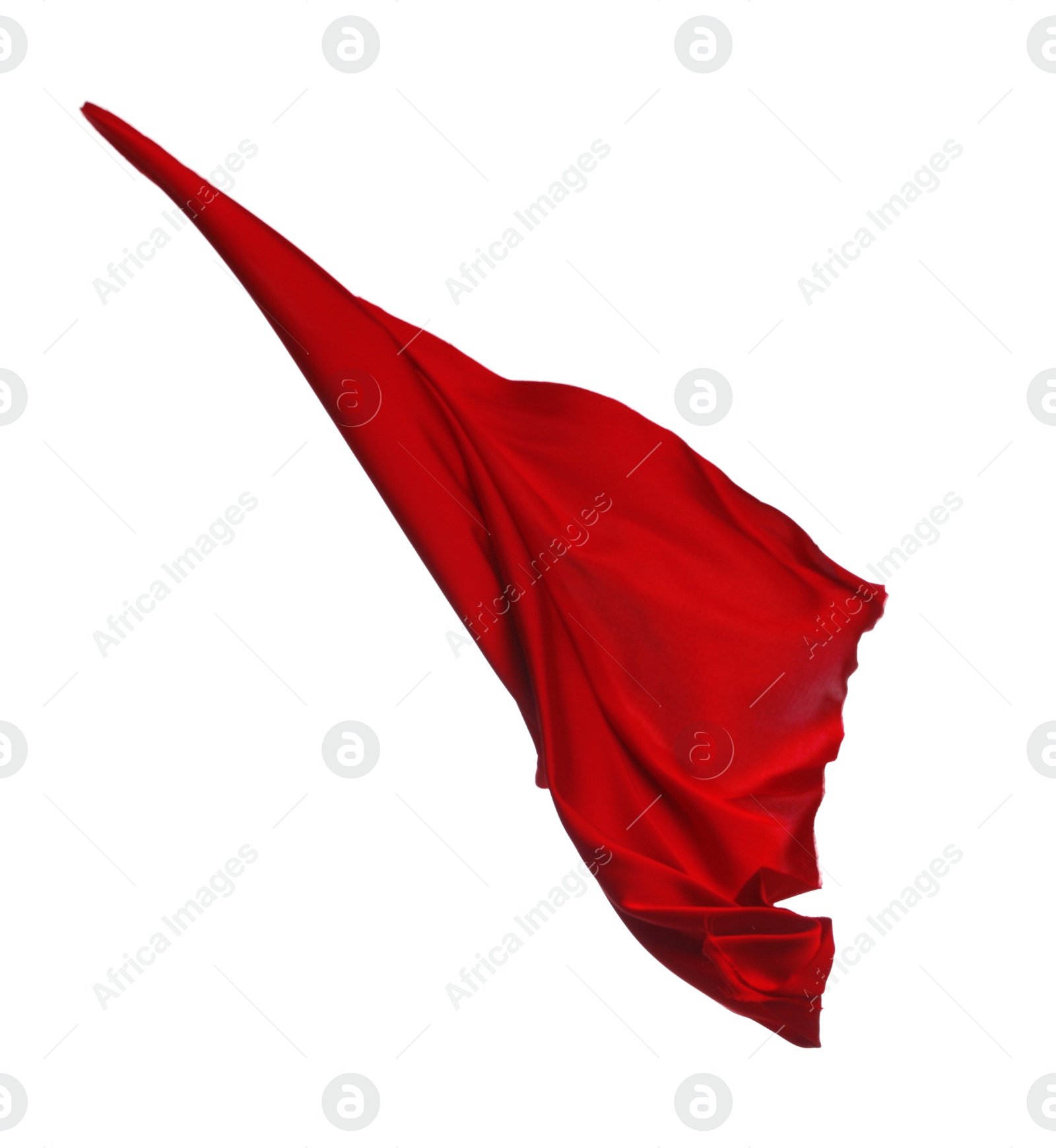 Photo of Beautiful delicate burgundy silk floating on white background