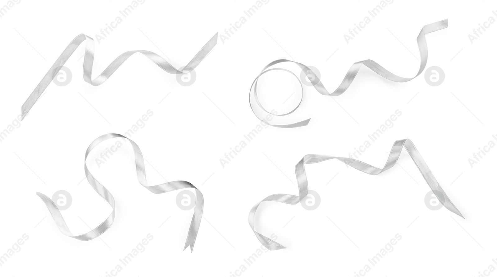Image of White satin ribbons isolated on white, top view