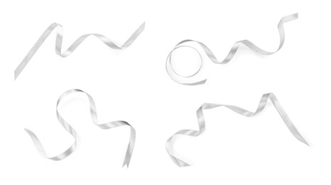 Image of White satin ribbons isolated on white, top view