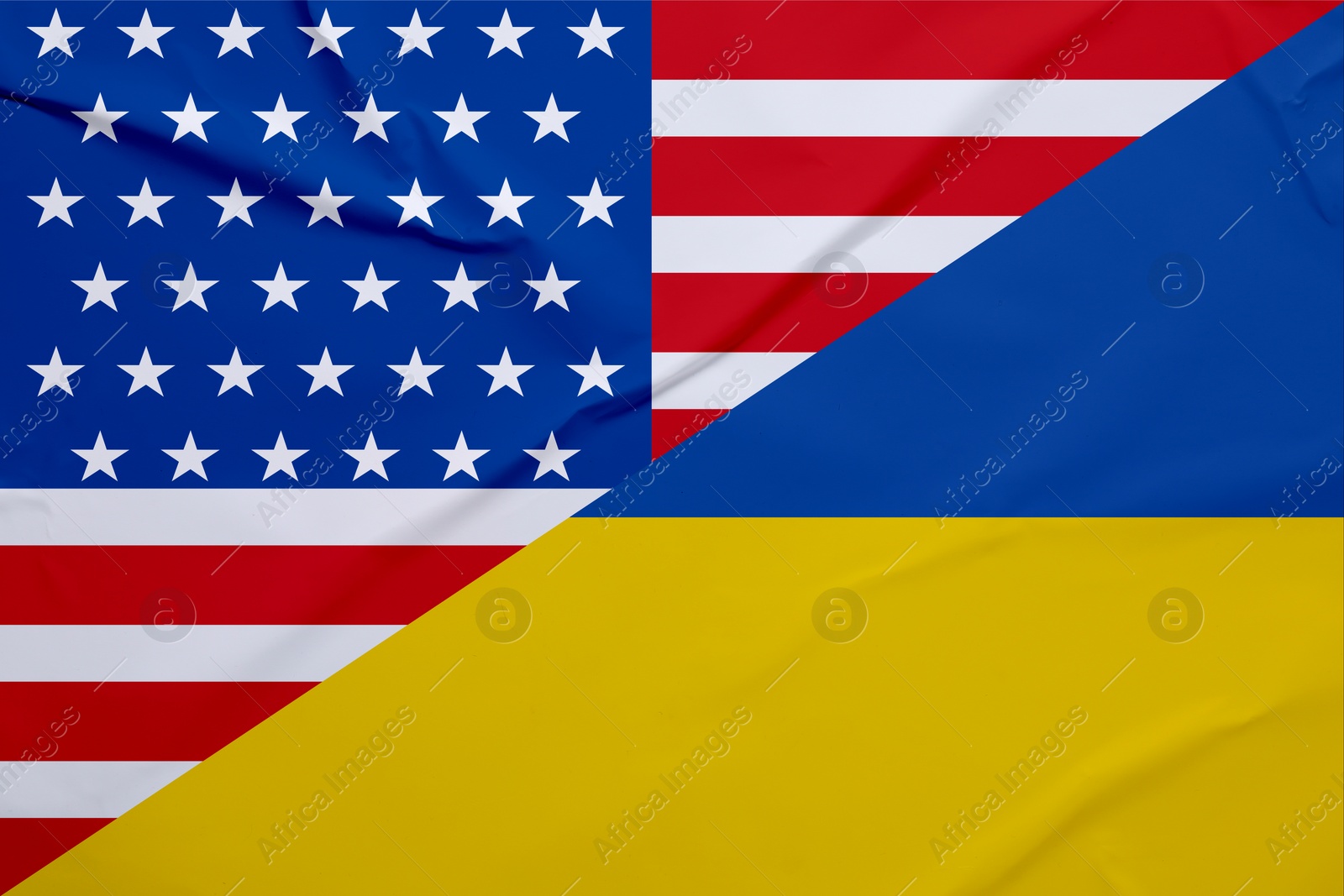 Image of Flags of Ukraine and Usa. International diplomatic relationships