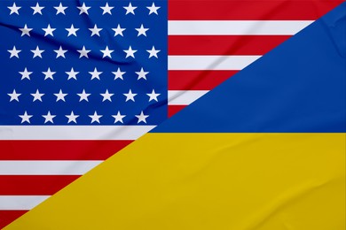 Image of Flags of Ukraine and Usa. International diplomatic relationships