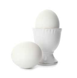 Whole hard boiled eggs on white background