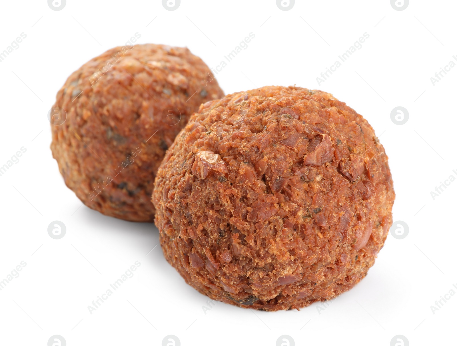 Photo of Delicious falafel balls on white background. Vegan meat products