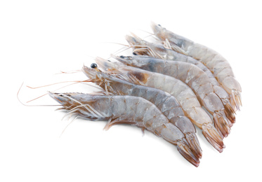 Fresh raw shrimps isolated on white. Healthy seafood