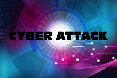Illustration of Phrase Cyber attack and digital scheme on background