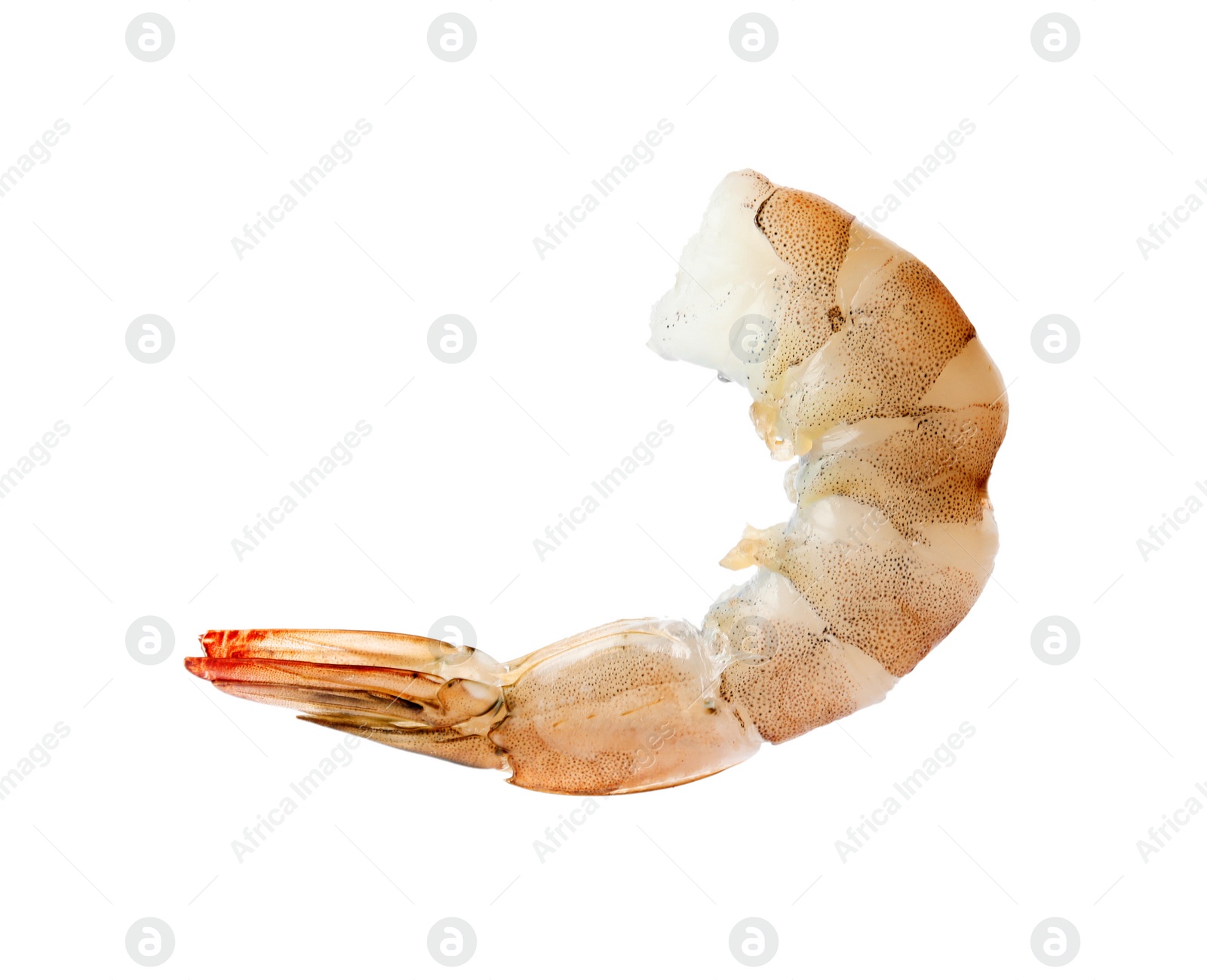 Photo of Fresh raw headless shrimp isolated on white