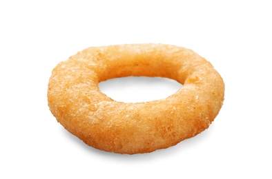 Freshly cooked onion ring on white background