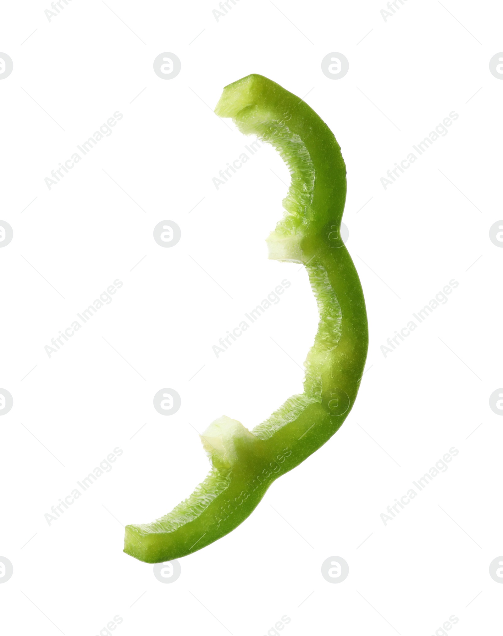 Photo of Slice of fresh green bell pepper on white background