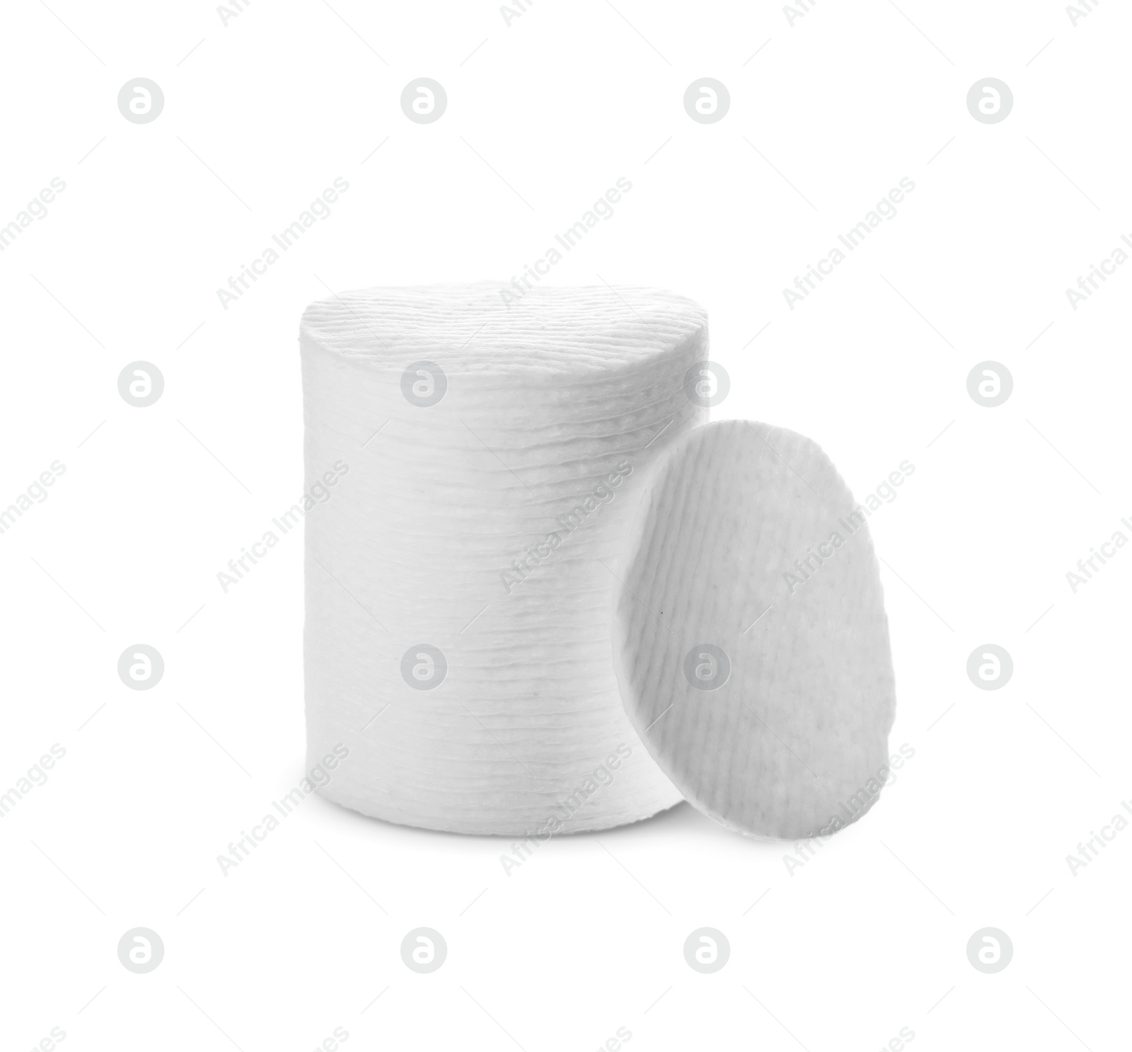 Photo of Pile of cotton pads on white background