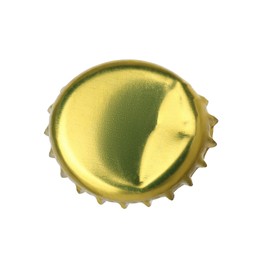 One golden beer bottle cap isolated on white