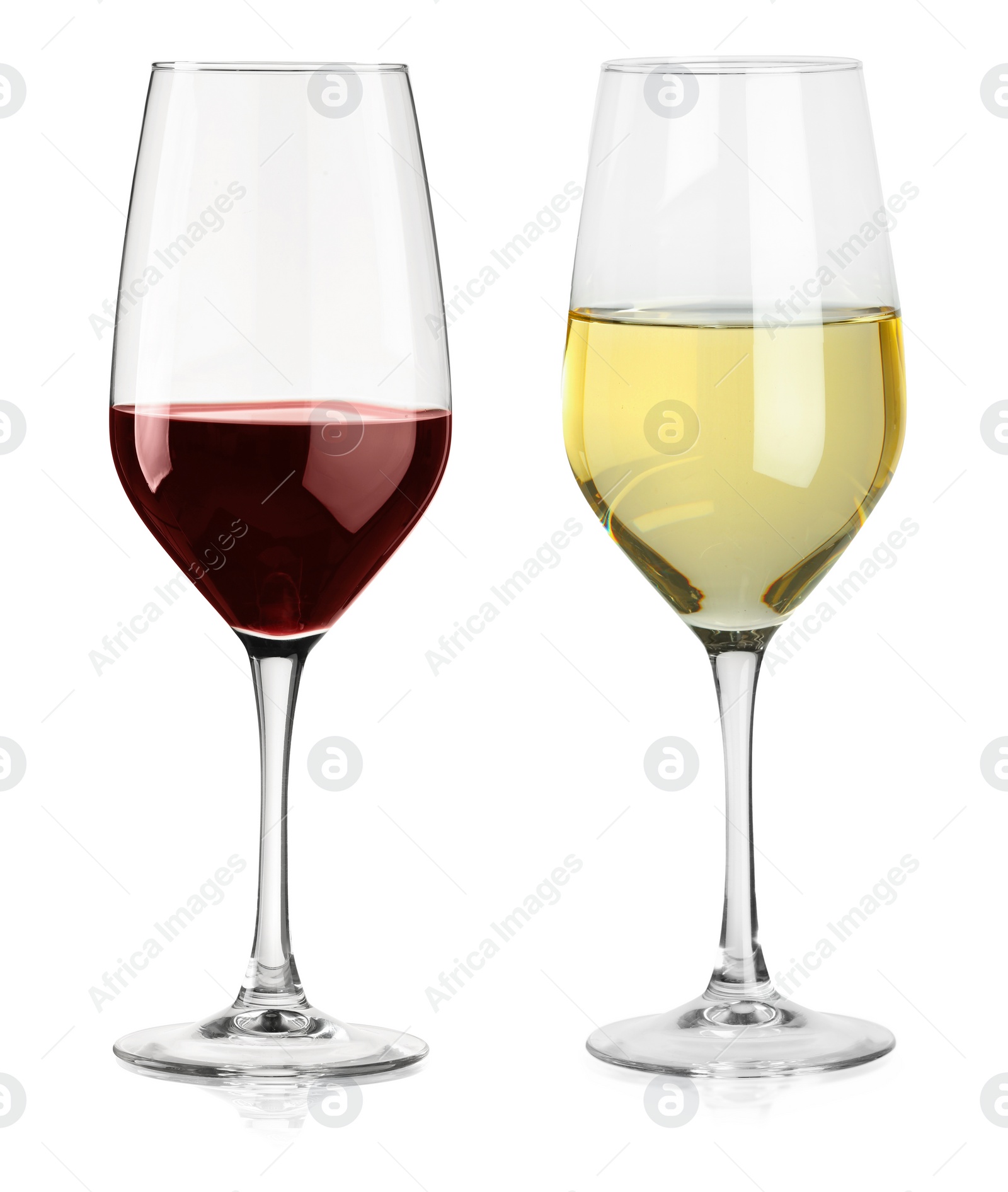 Image of Glasses of white and red wine isolated on white