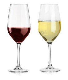 Image of Glasses of white and red wine isolated on white